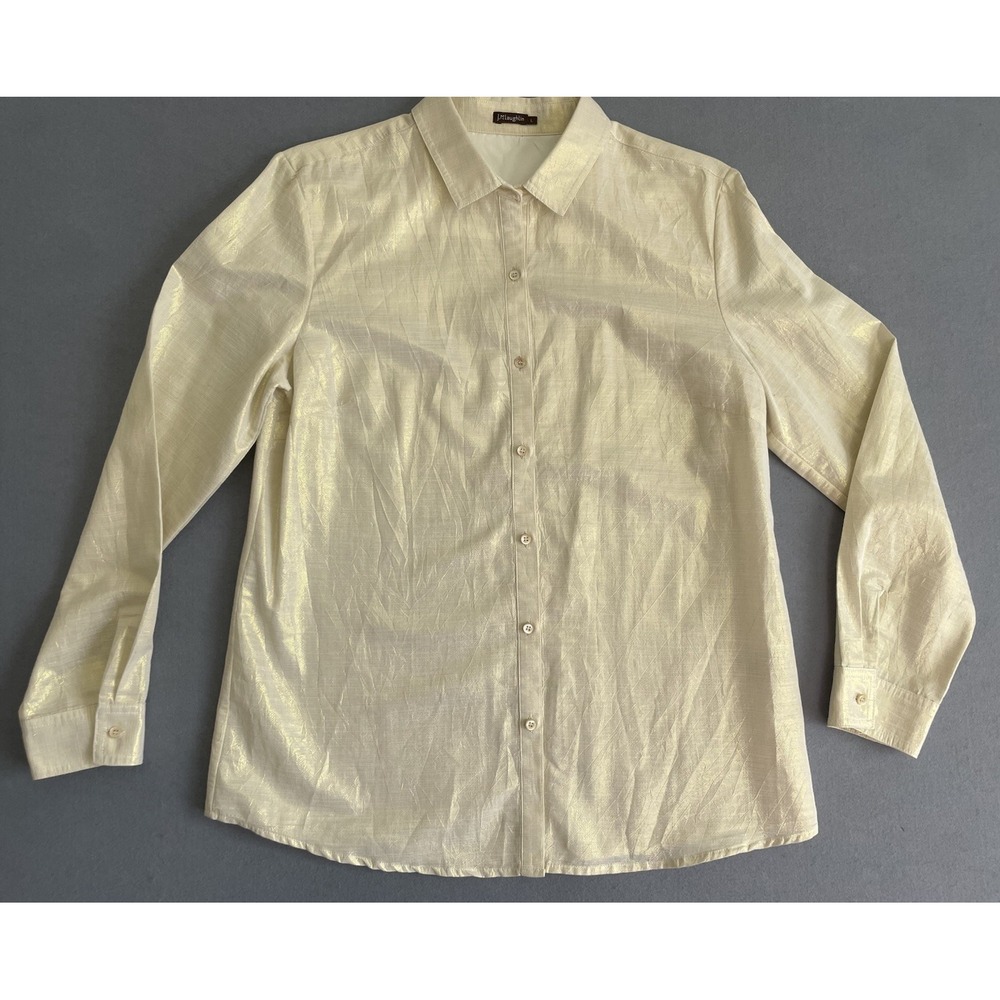J.McLaughlin Women L Metallic Gold‎ Button Down Shirt NYE Holiday Christmas Top